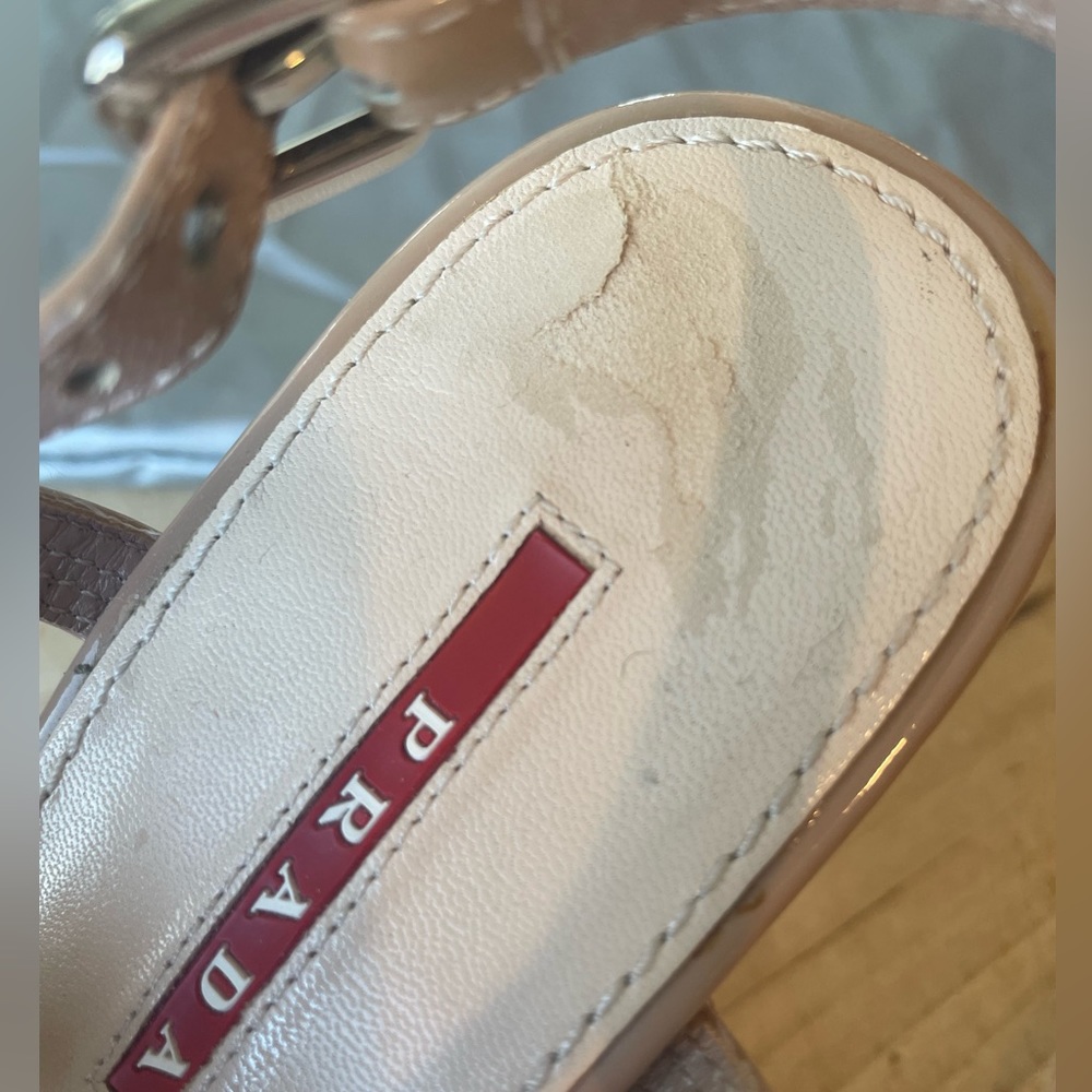 - Authentic Prada Nude Patent Leather Wedge Platf… - image 8